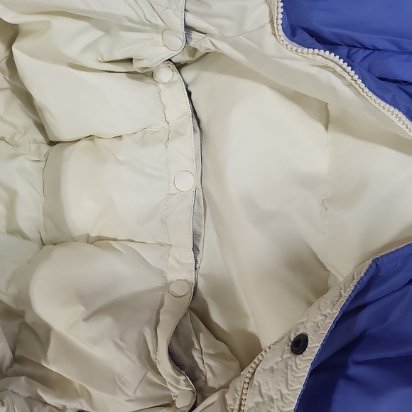 LANDS' END Ivory Blue Reversible Nylon & Down Puffer Coat with Detachable Hood - Picture 9 of 15